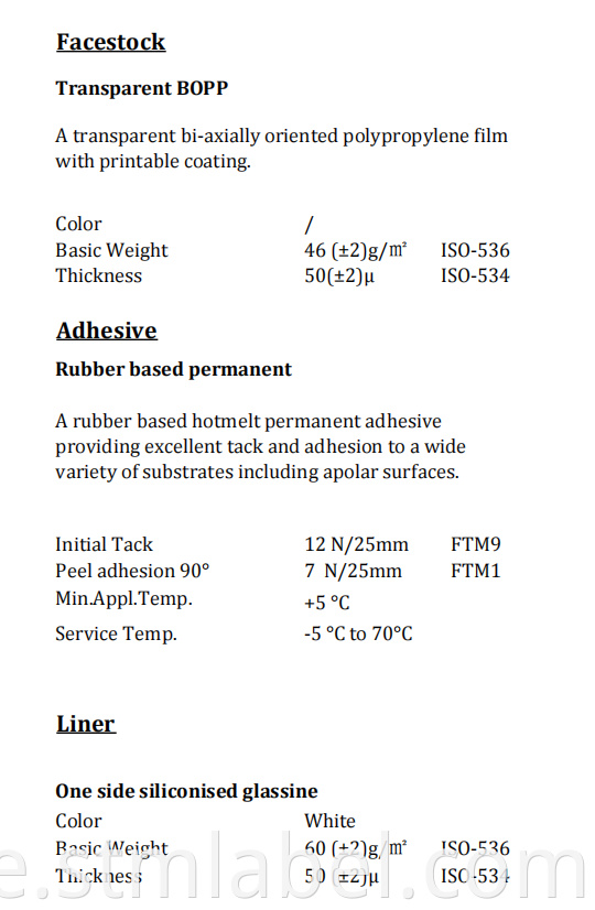 Ha18ql0122 Transparent Bopp Rubber Based Permanent White Glassine